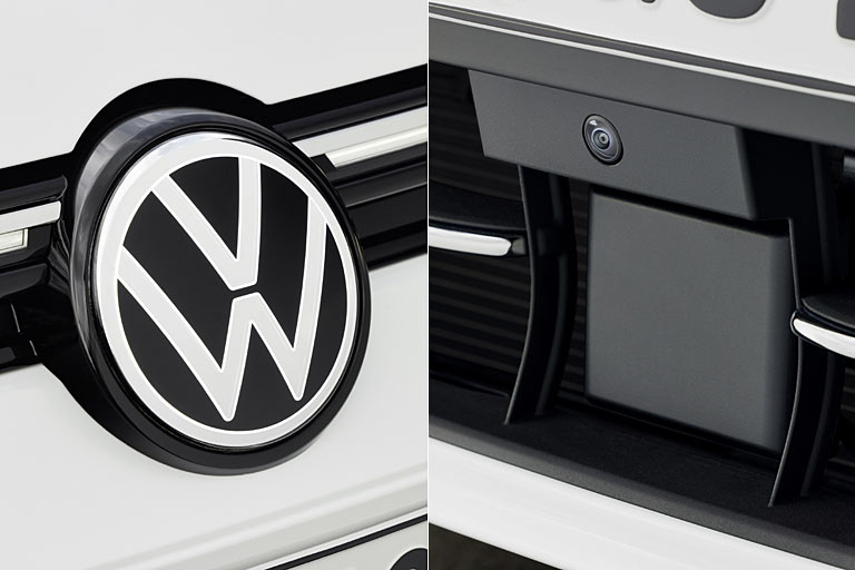 Das vordere Logo ist knftig beleuchtet, und zwar in seinen Umrissen. In der Folge hat VW die bisher versteckte Assistenz-Sensorik nun sichtbar in der Schrze verbaut. Neu ist das 360-Grad-Kamerasystem mit Front- und Seitenkameras