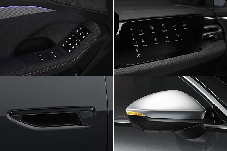 Zentralverrieglungstasten, Spiegel-, Licht- und Sitzmemory-Einstellungen hat Audi in die Trverkleidung gequetscht. Der Beifahrer-Monitor ist optional. Die neuen Trgriffe sehen primitiv aus, sind unsicher und vor allem unpraktisch. Auffallend kleine Spiegelblinker
