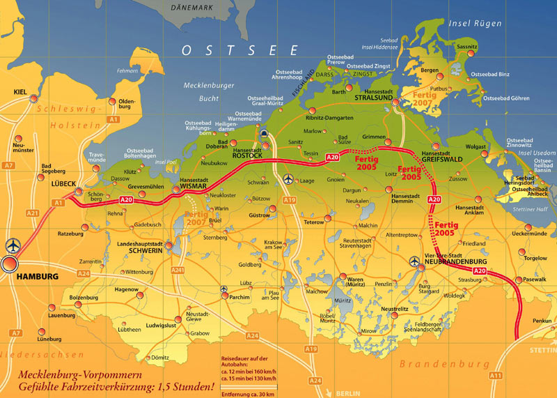 Ostseeautobahn A20: Die Karte zeigt den Streckenverlauf und die noch fehlenden Abschnitte