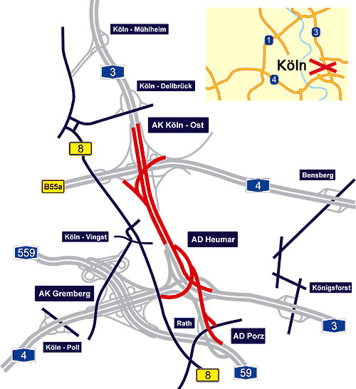 Vollsperrung der A3 zwischen Kln-Ost und dem Autobahndreieck Heumar