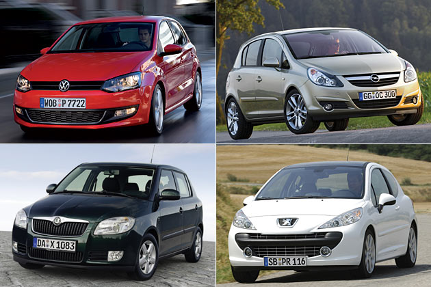 Der Polo und seine wichtigsten Konkurrenten (2008): Auf Platz 2 folgt der Opel Corsa, dahinter der Konzernbruder Škoda Fabia und auf Rang 4 der Peugeot 207