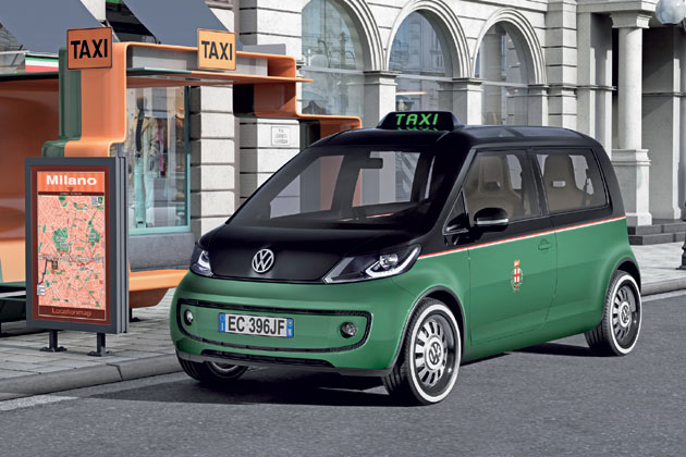 VW zeigt auf der Hannover-Messe die Studie eines elektrisch betriebenen Taxis für Großstädte. Es handelt sich bereits um den fünften Ausblick auf die neuen Kleinstwagen-Familie NSF alias Up respektive Lupo
