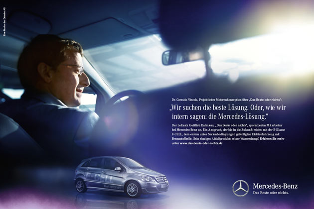 Mit einem neuen Markenauftritt geht Mercedes in die Zukunft. Wichtigster Bestandteil ist der neue Slogan, der angeblich schon die Maxime Gottlieb Daimlers war: Das Beste oder nichts