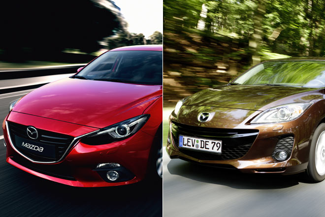 Neuer und alter Mazda3 im Vergleich: Der optische Fortschritt drfte unzweifelhaft sein